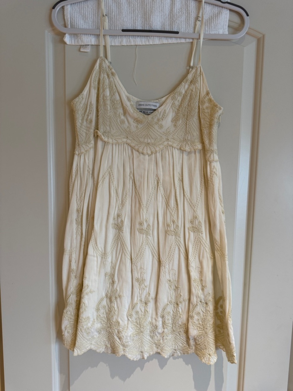 Urban Outfitters Cream Embroidered Mini Dress